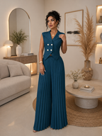 Ensemble femme chic 2 pièces – Gilet sans manches & pantalon plissé