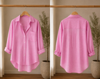 Chemise rose rayée – Coupe ample décontractée & élégante