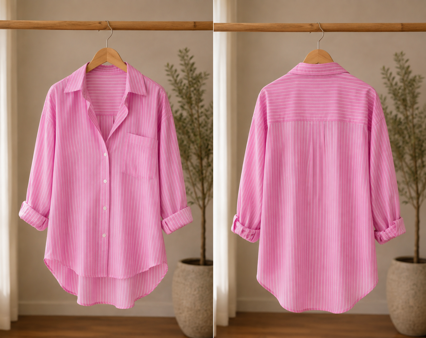 Chemise rose rayée – Coupe ample décontractée & élégante
