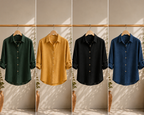 Chemise boutonnée à manches longues de couleur unie