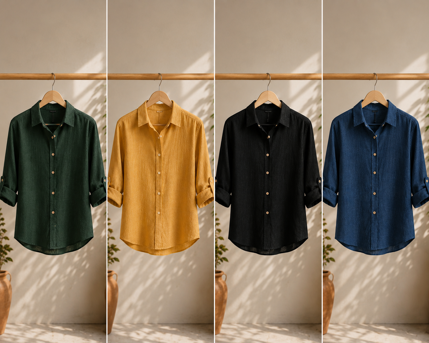 Chemise boutonnée à manches longues de couleur unie