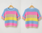 Haut à manches courtes en tricot à rayures arc-en-ciel pour femmes