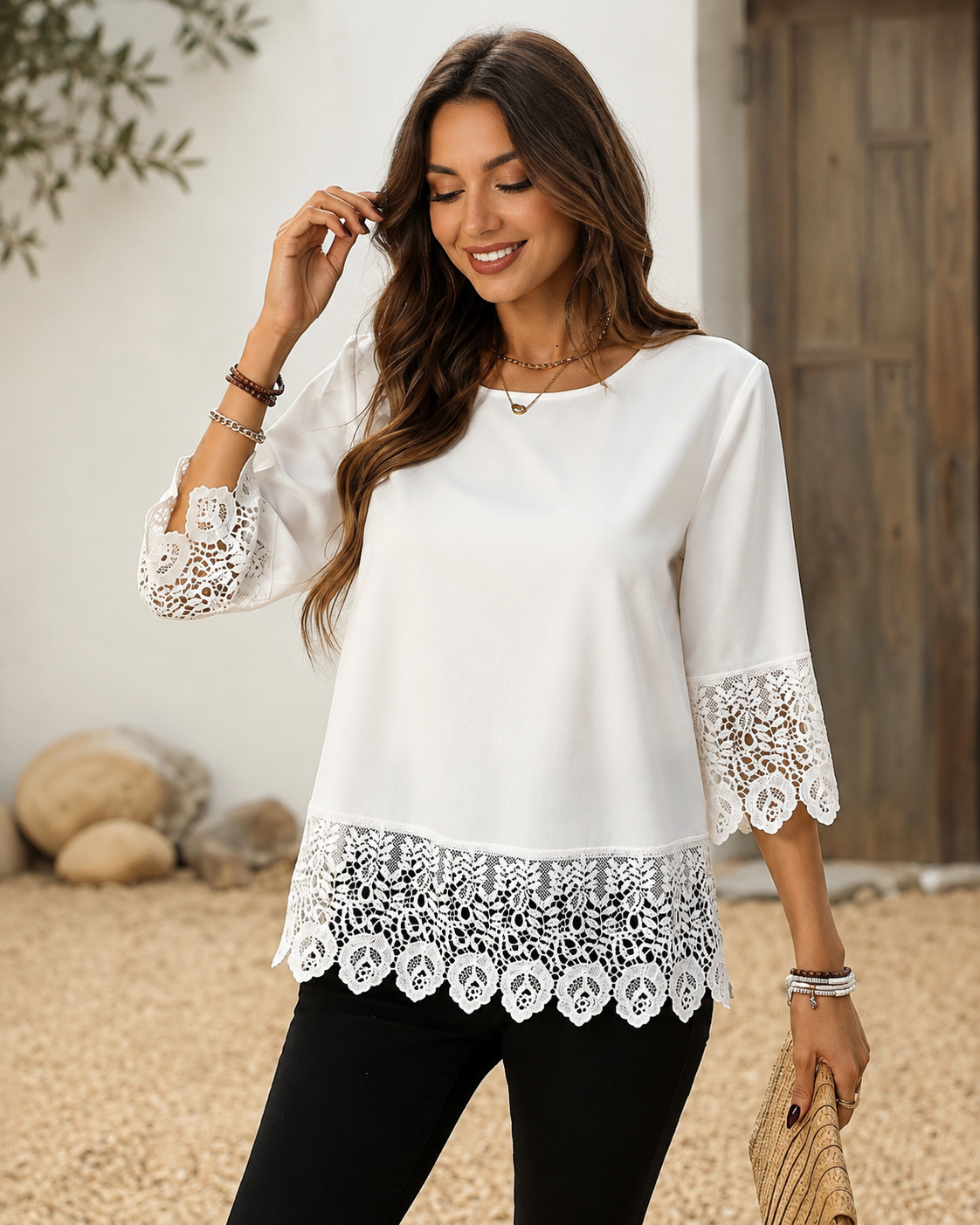 T-shirt minimaliste en dentelle