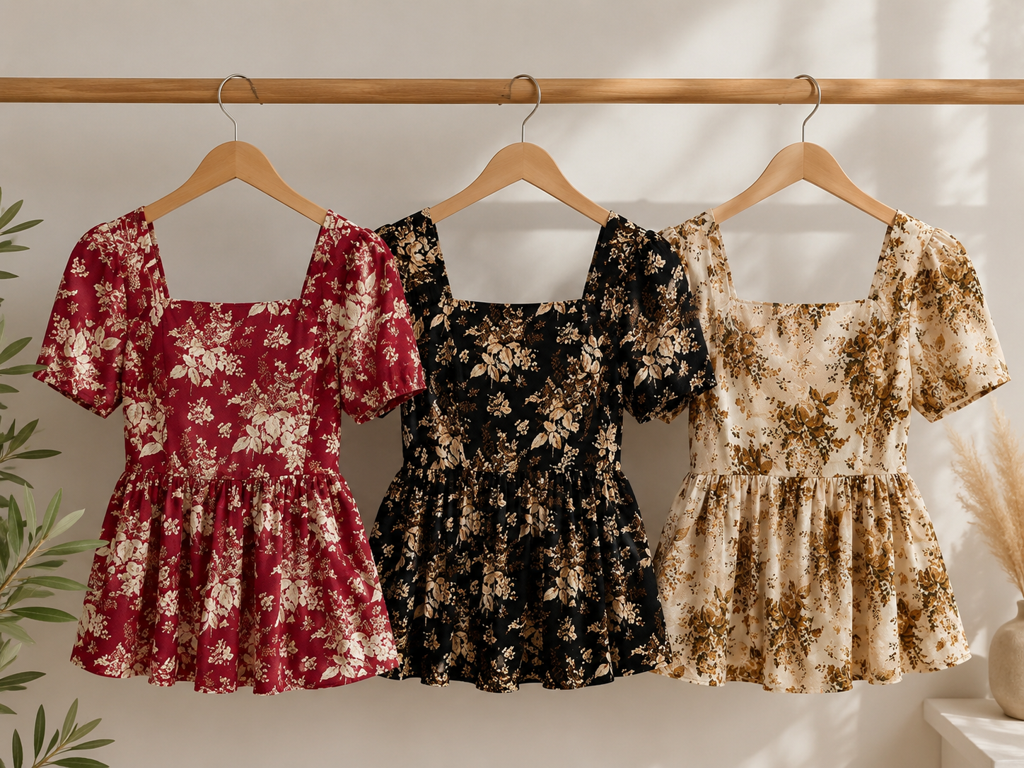 Haut floral court à col carré décontracté pour femmes