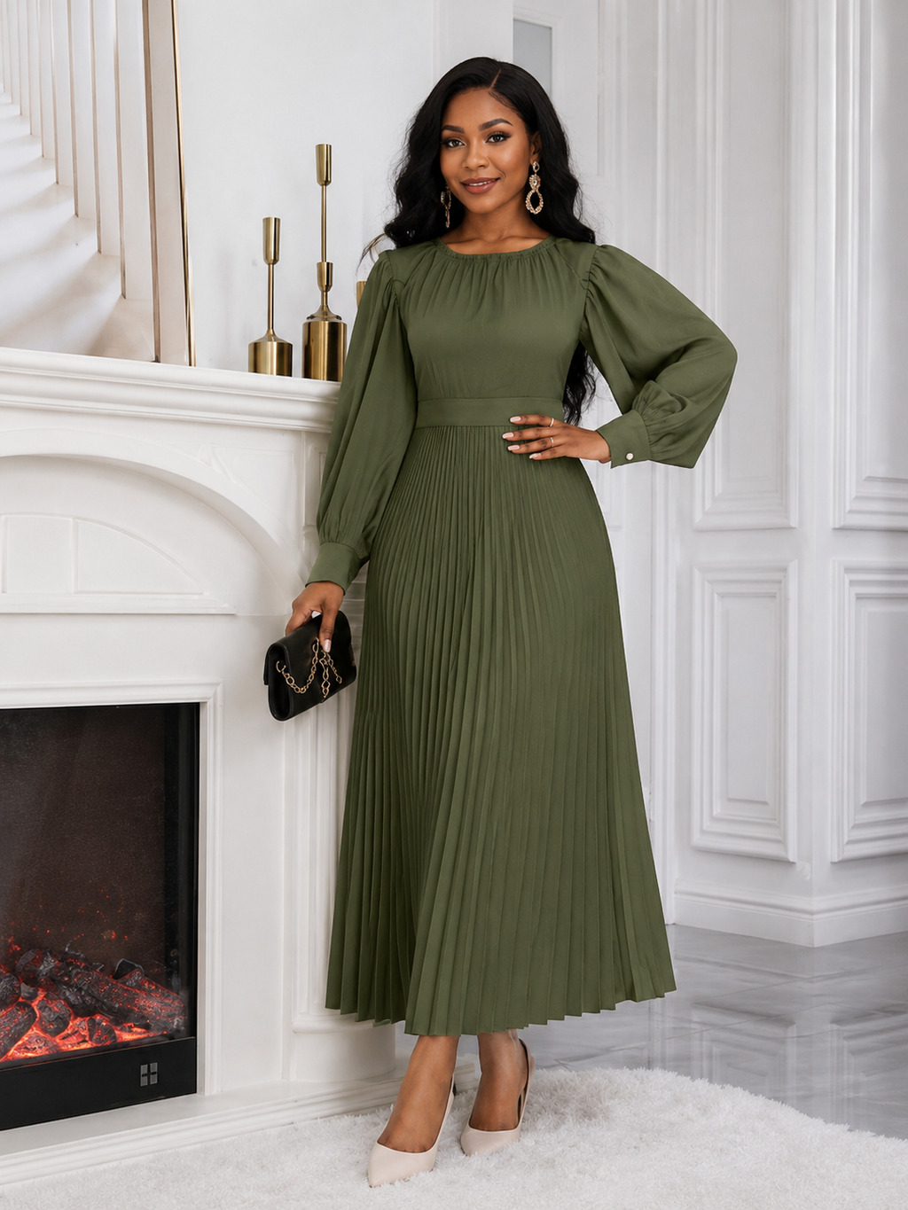 Robe plissée à manches longues