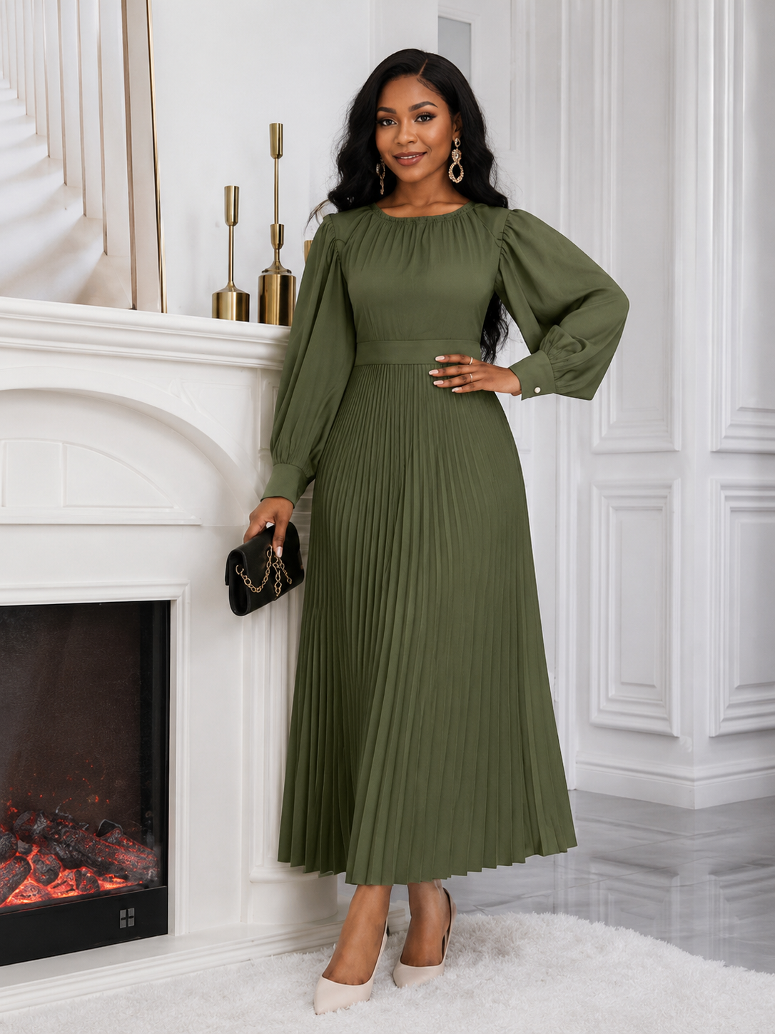Robe plissée à manches longues