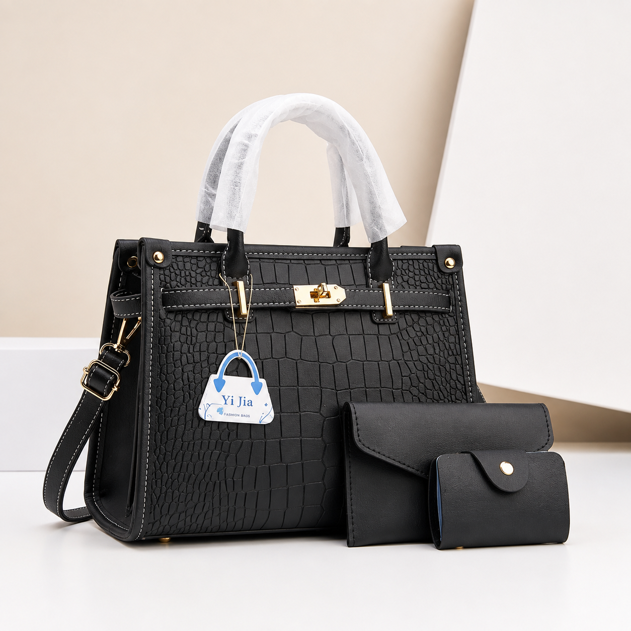 Sac à Main Femme 3 Pièces Effet Croco