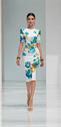 Robe midi fleurie bleu ciel – Élégante & féminine